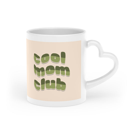 Cool Mom Club Heart Mug, ceramic coffee mug with a heart design, perfect gift for moms who love stylish drinkware.