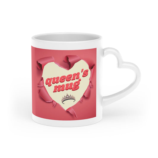 Heart-shaped Valentine's Day mug by Printify featuring a romantic design, perfect for enjoying coffee or tea.